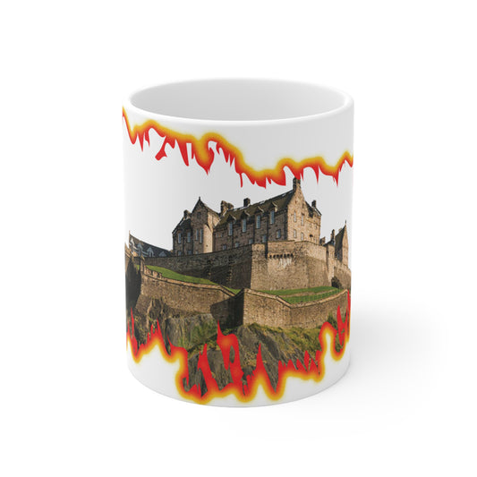 Edinburgh Castle Fire Effect Photo Mug, White