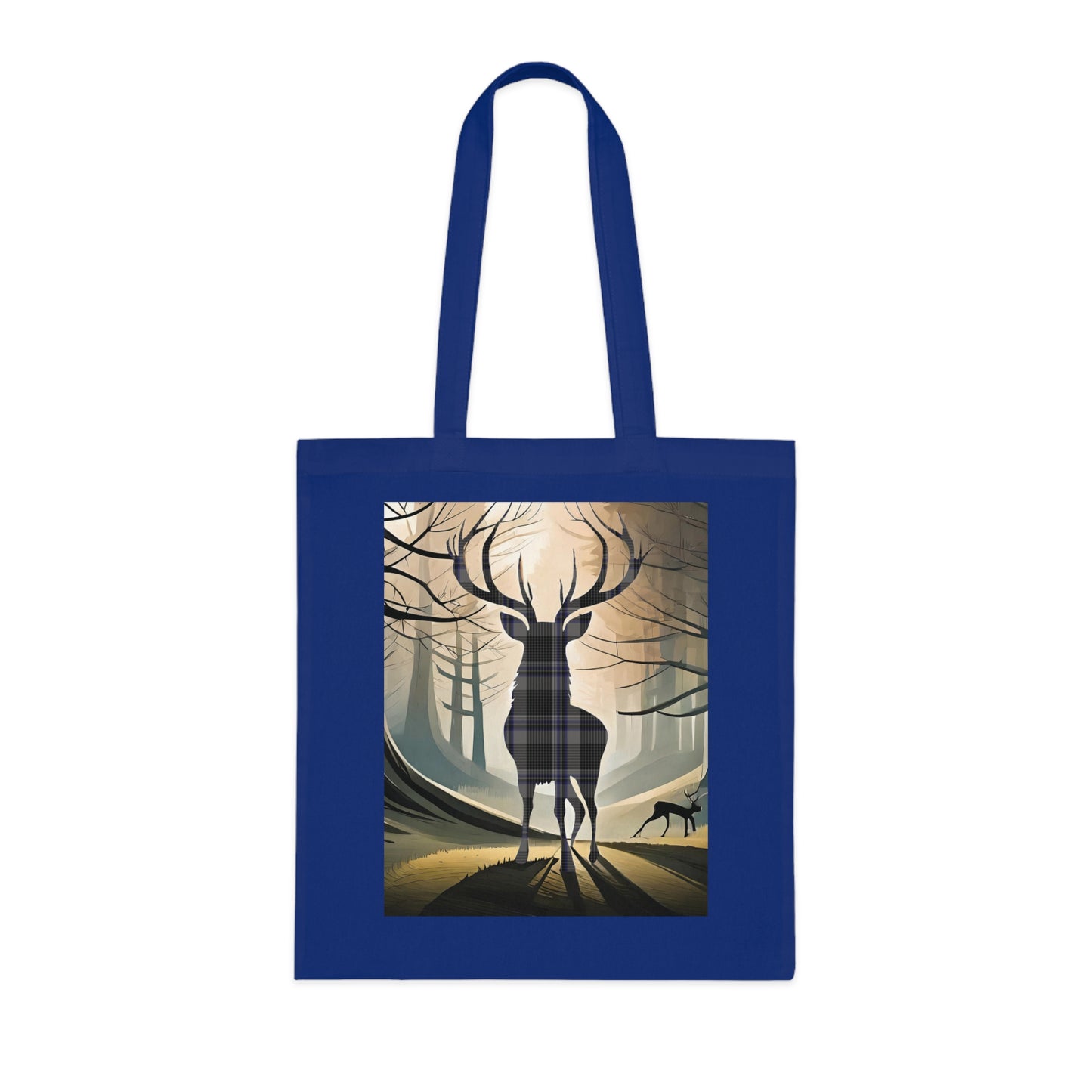 Reversible Scotland Tartan Stag Cotton Tote Bag - Hood Tartan