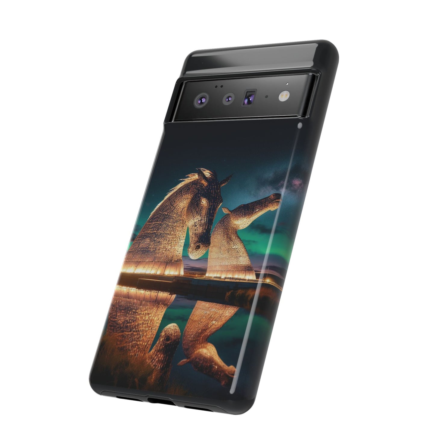 Kelpies Northern Lights Art Phone Case, Scotland, Google