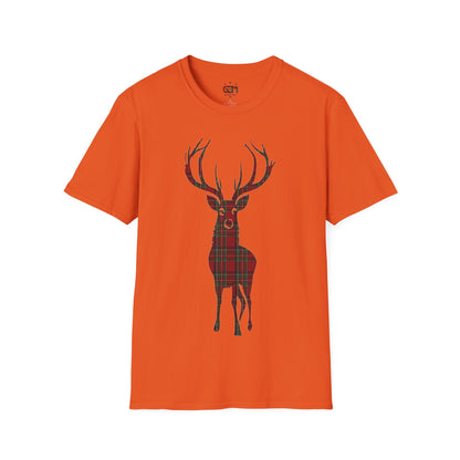 Tartan Stag Softstyle T-Shirt - Stewart Royal Tartan, Unisex Tee, Scottish Scenery, Various Colours