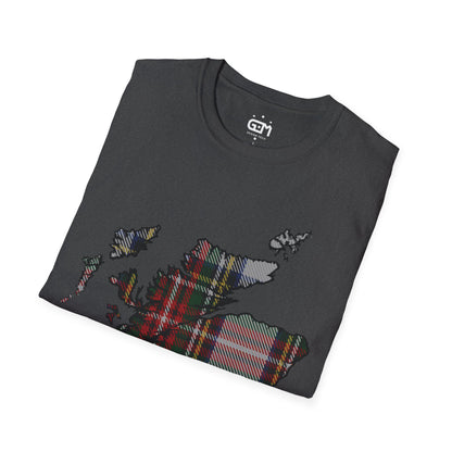 Scotland Tartan Map Softstyle Unisex T-Shirt, Stewart Dress Tartan, Various Colours