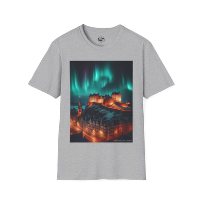 Edinburgh Castle with Northern Lights Softstyle Unisex T-Shirt, Scotland Tee