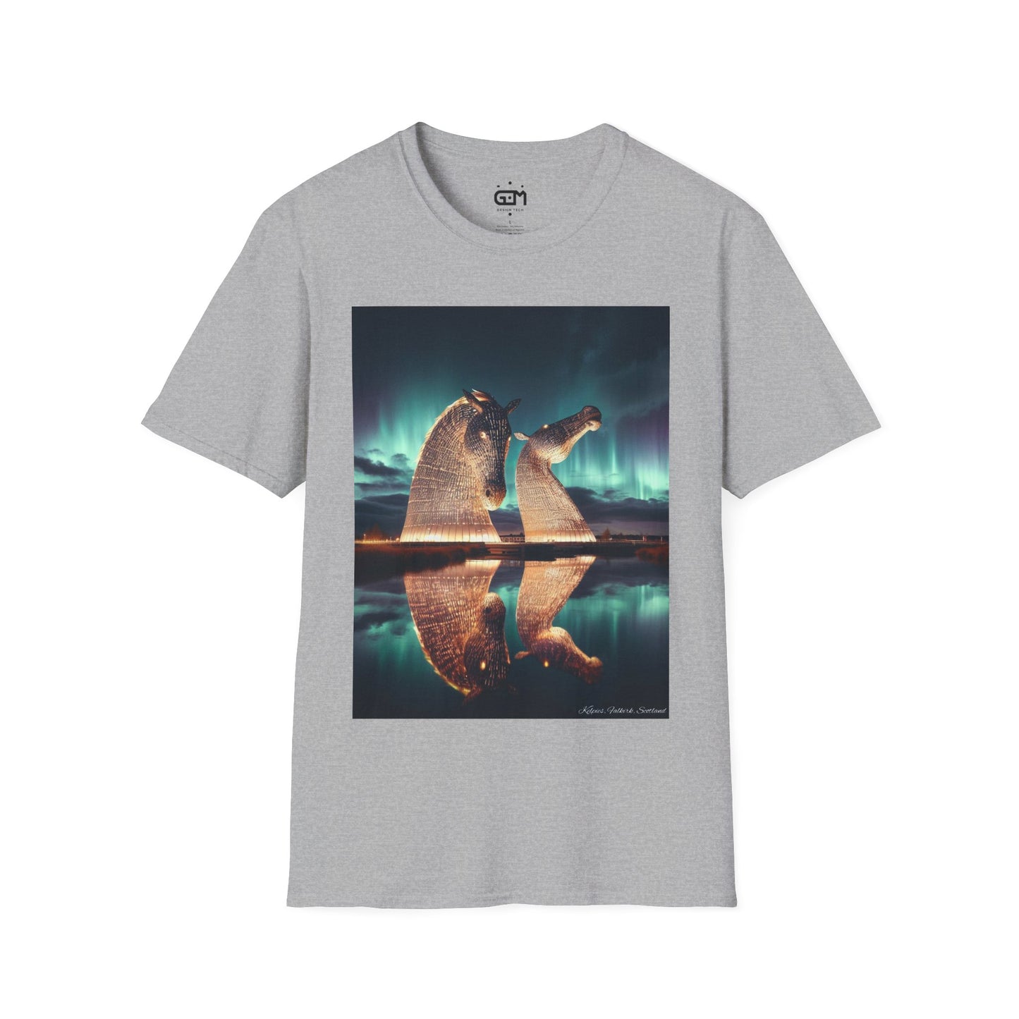 Scottish Kelpies with Northern Lights Softstyle Unisex T-Shirt, Scotland Tee