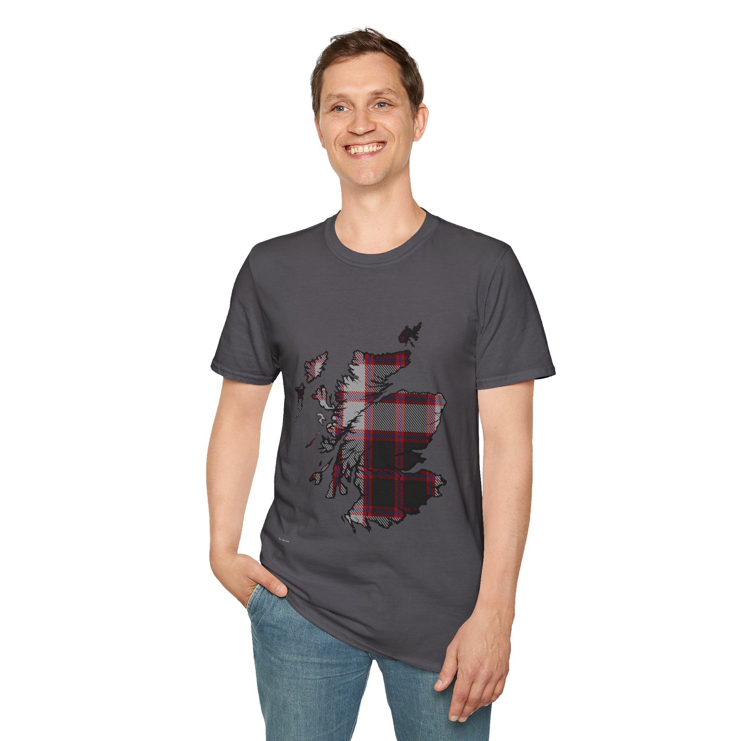 Scotland Tartan Map Softstyle Unisex T-Shirt - MacPherson Tartan Tee