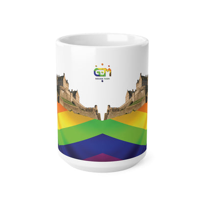 Pride Flag Rock Edinburgh Castle Photo Mug, White