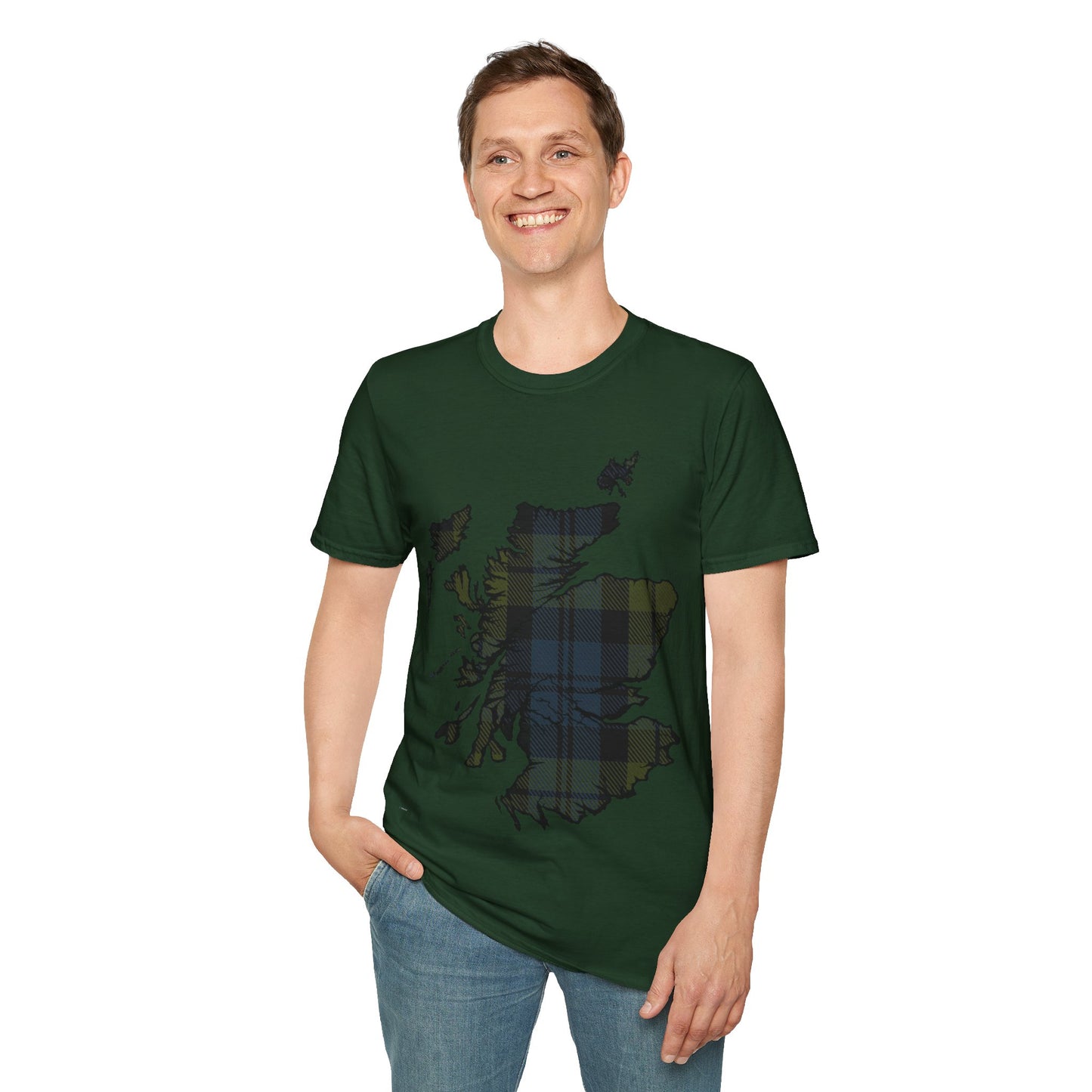 Scotland Tartan Map Softstyle Unisex T-Shirt, Campbell Tartan, Various Colours