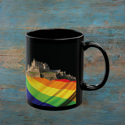 Pride Flag Rock Edinburgh Castle Photo Mug, Black