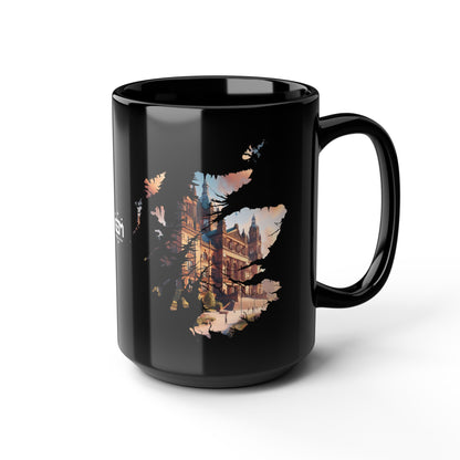 Glasgow Kelvingrove Art Gallery Scotland Map Mug, Coffee Cup, Tea Cup, Scottish Art, Scottish Nature, Scottish Landmarks, Black