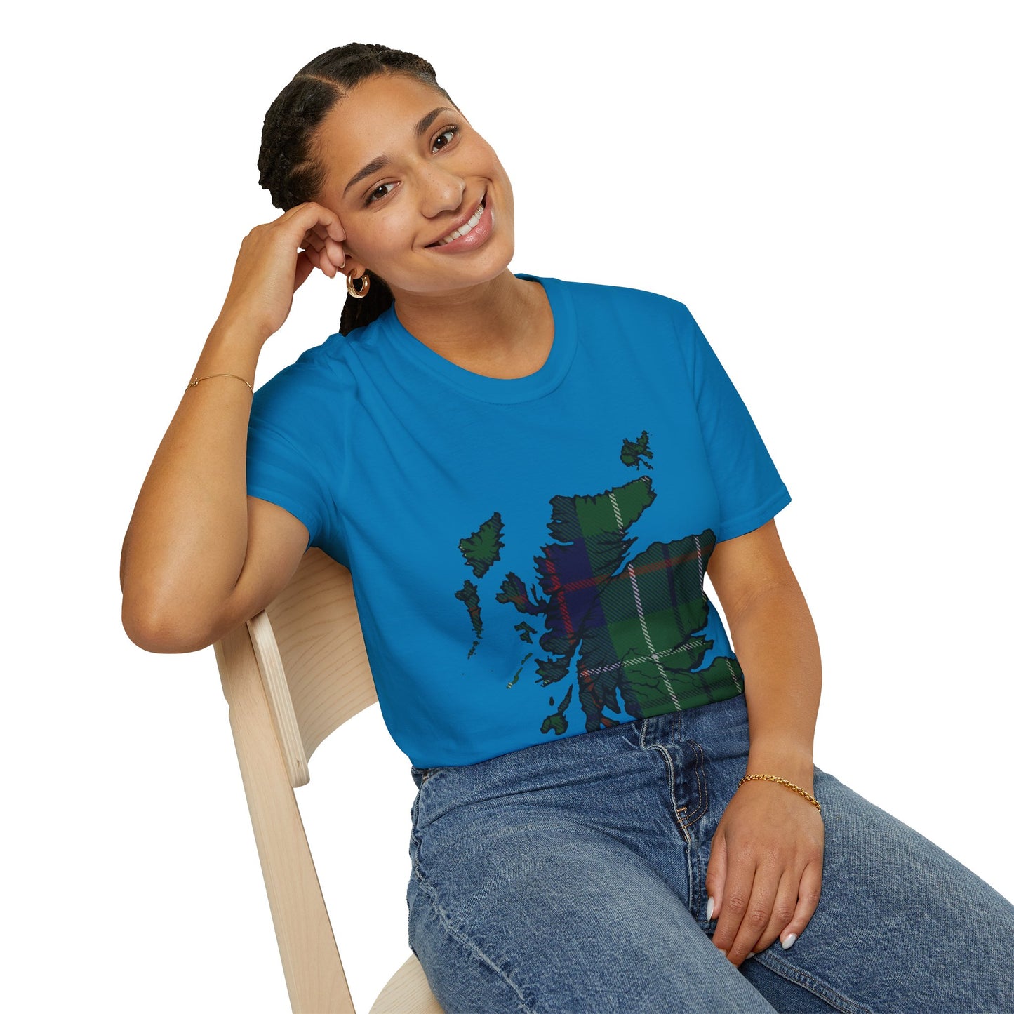 Scotland Tartan Map Softstyle Unisex T-Shirt, Duncan Tartan, Various Colours