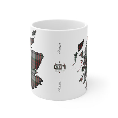 Scotland Tartan Map Mug - Fraser Tartan, Various Sizes