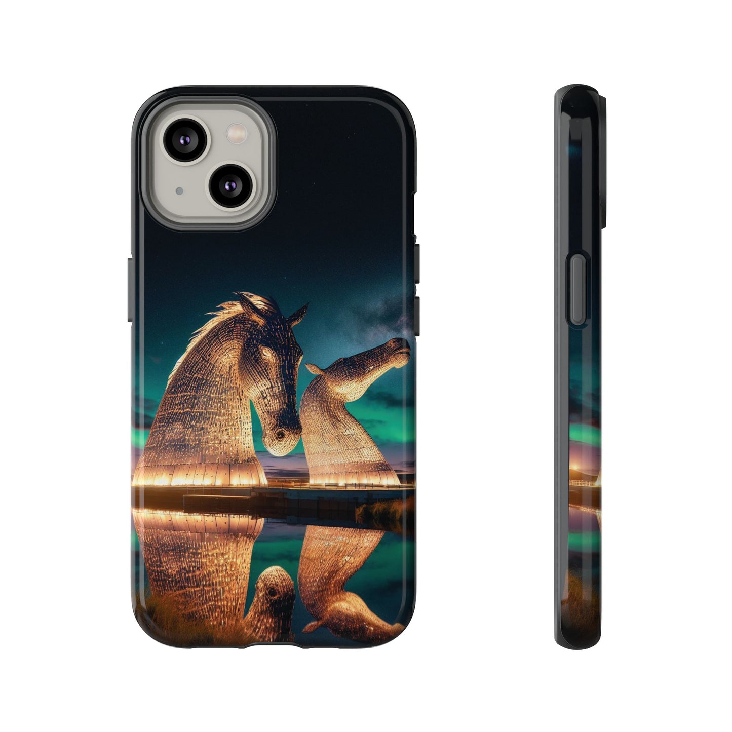 Kelpies Northern Lights Art Phone Case, Scotland, Apple