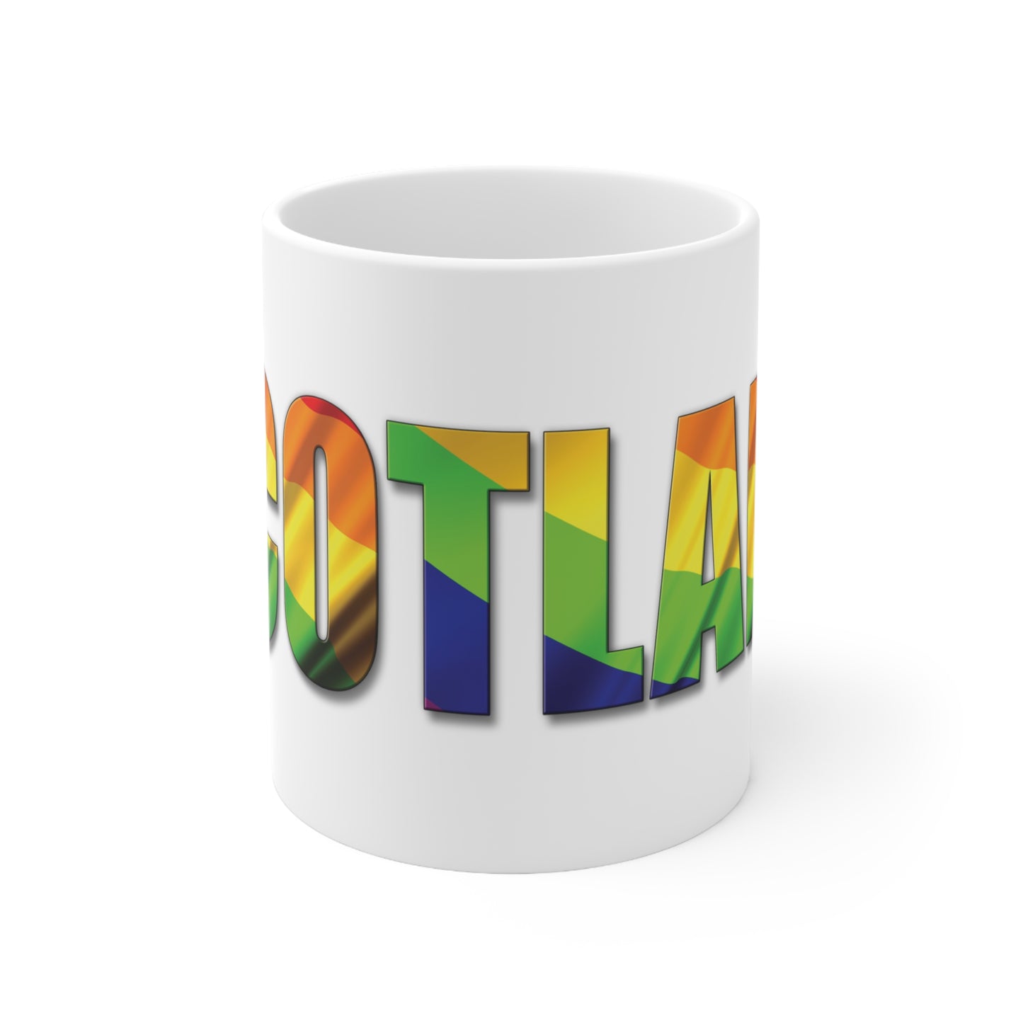 Scotland Lettering Pride Flag Mug, White