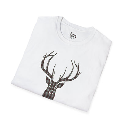 Tartan Stag Softstyle T-Shirt - Fraser Tartan, Unisex Tee, Scottish Scenery, Various Colours