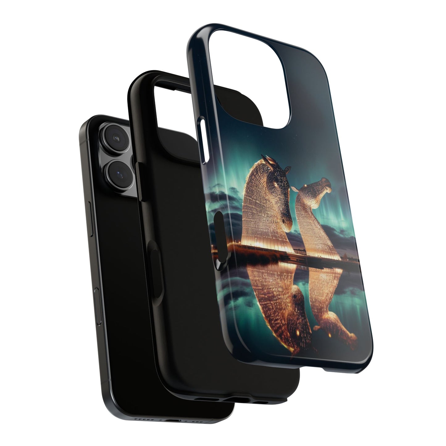 Kelpies Northern Lights Art Variant Phone Case, Scotland, Apple
