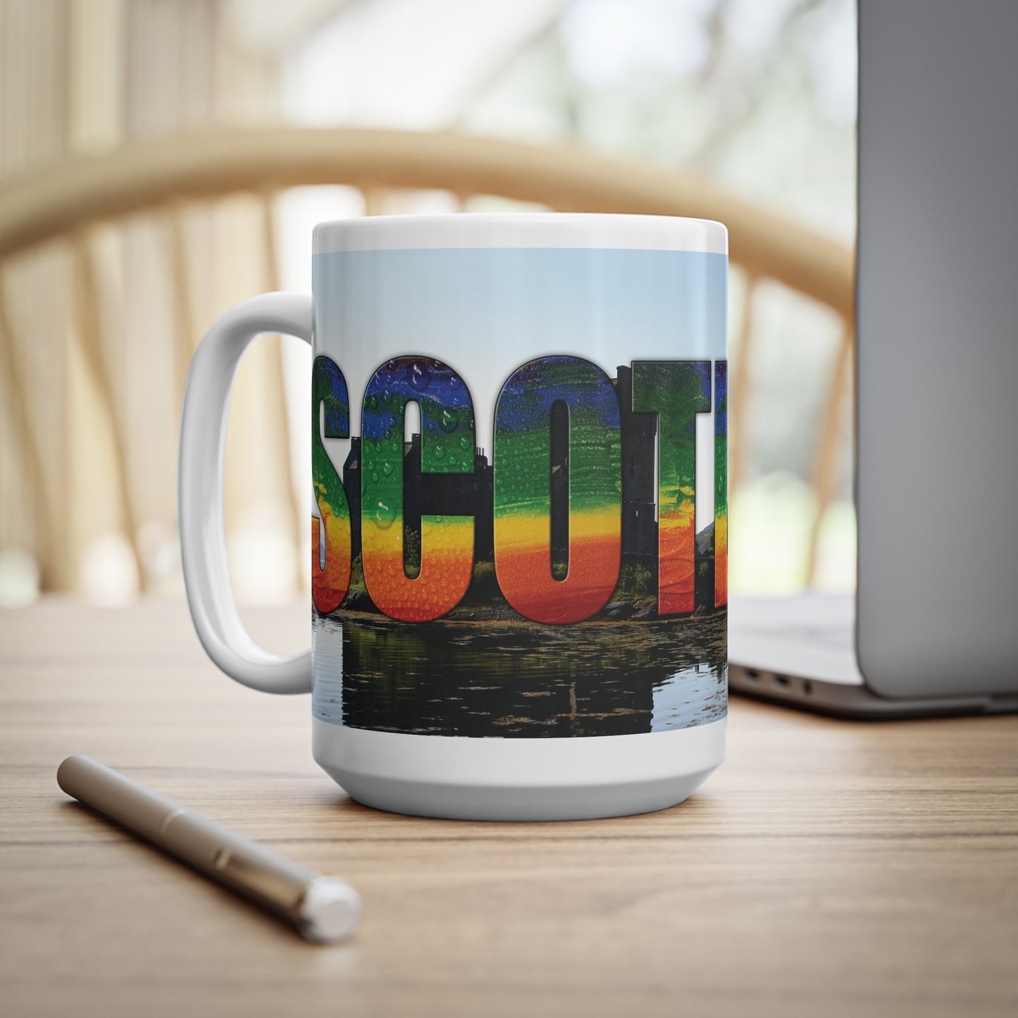 Scotland Lettering Pride Rain Photo Mug, White