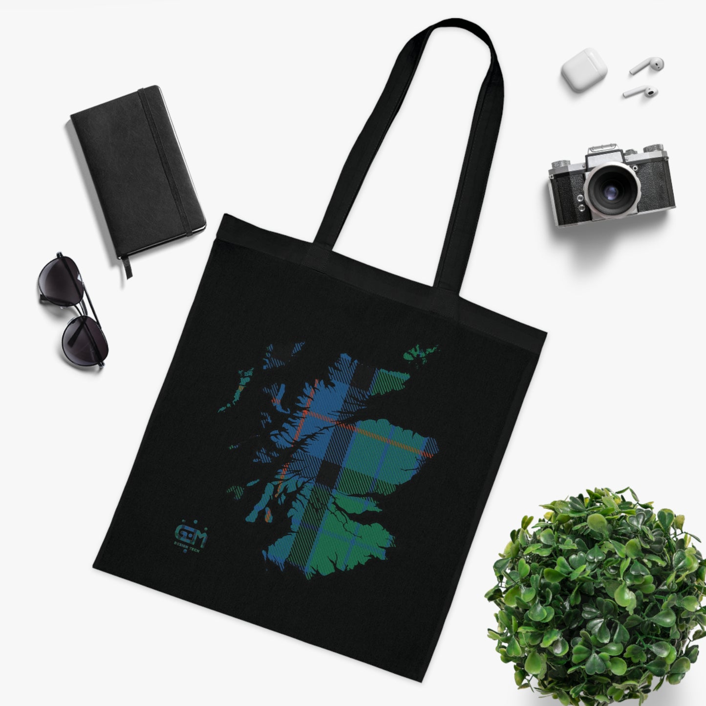 Reversible Scotland Tartan Map Cotton Tote Bag - Flower of Scotland Tartan