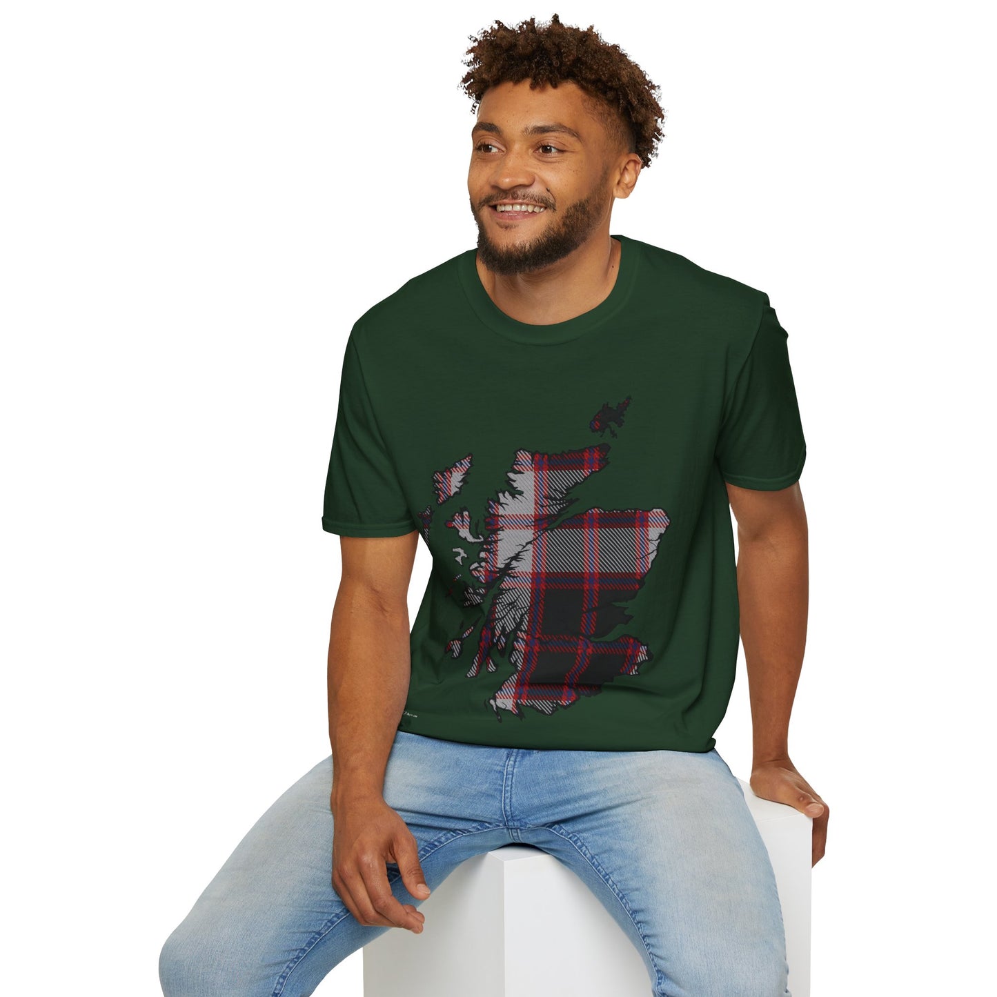 Scotland Tartan Map Softstyle Unisex T-Shirt, MacPherson Tartan, Various Colours