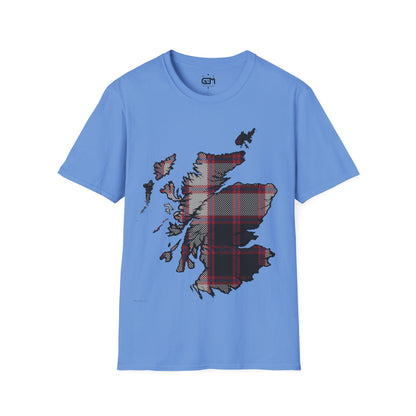 Scotland Tartan Map Softstyle Unisex T-Shirt, MacPherson Tartan, Various Colours