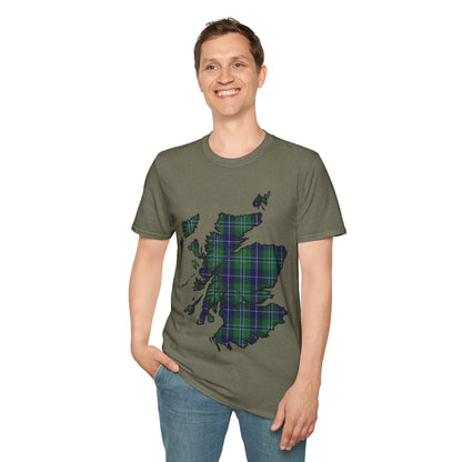 Scotland Tartan Map Softstyle Unisex T-Shirt, Douglas Tartan, Various Colours