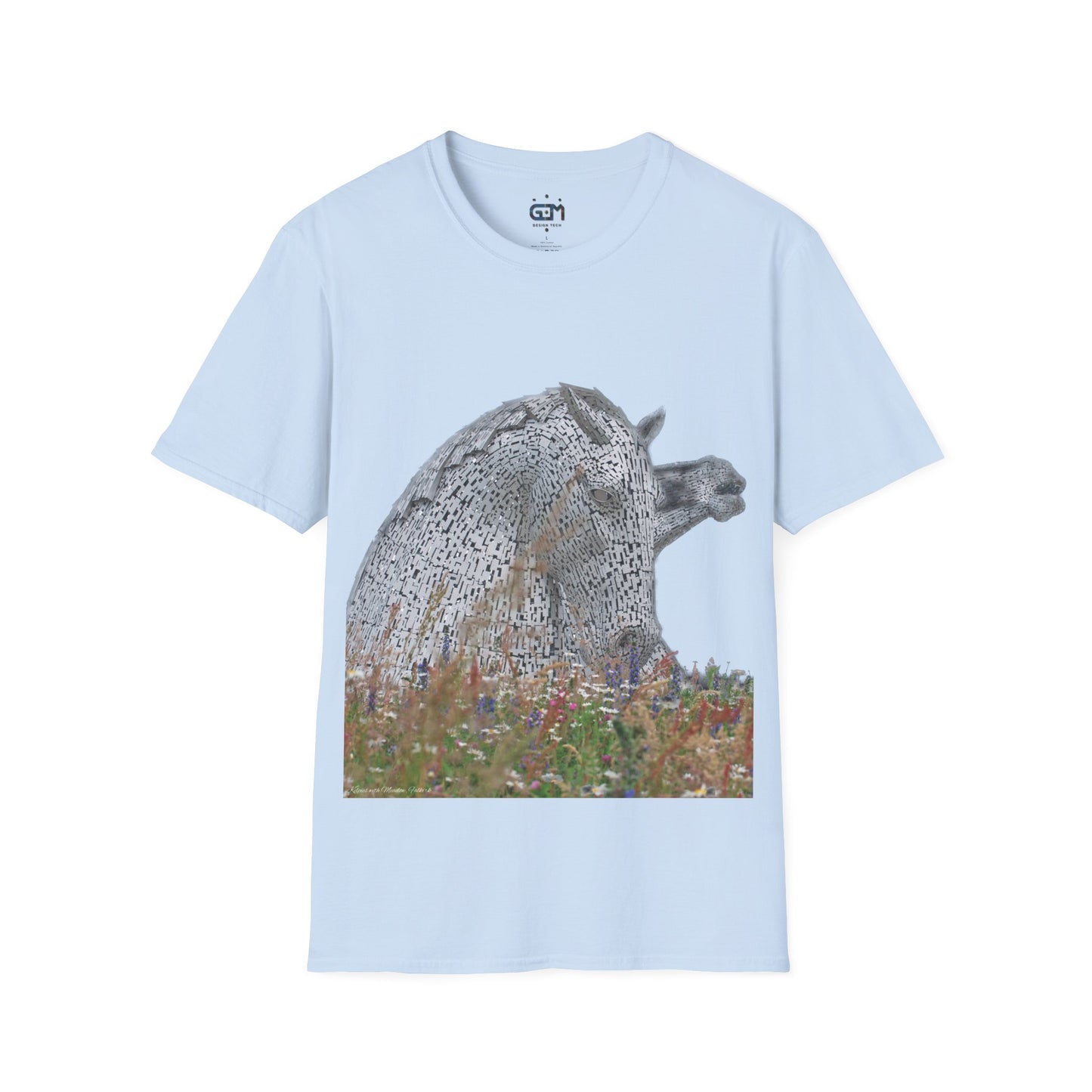 Kelpies with Meadow No Sky Photo Softstyle T-Shirt, Unisex Tee, Scottish Landmarks, Various Colours