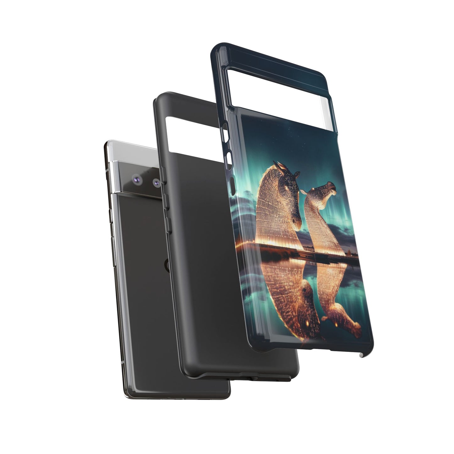 Kelpies Northern Lights Art Variant Phone Case, Scotland, Google