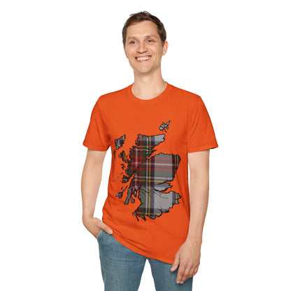 Scotland Tartan Map Softstyle Unisex T-Shirt, Stewart Dress Tartan, Various Colours