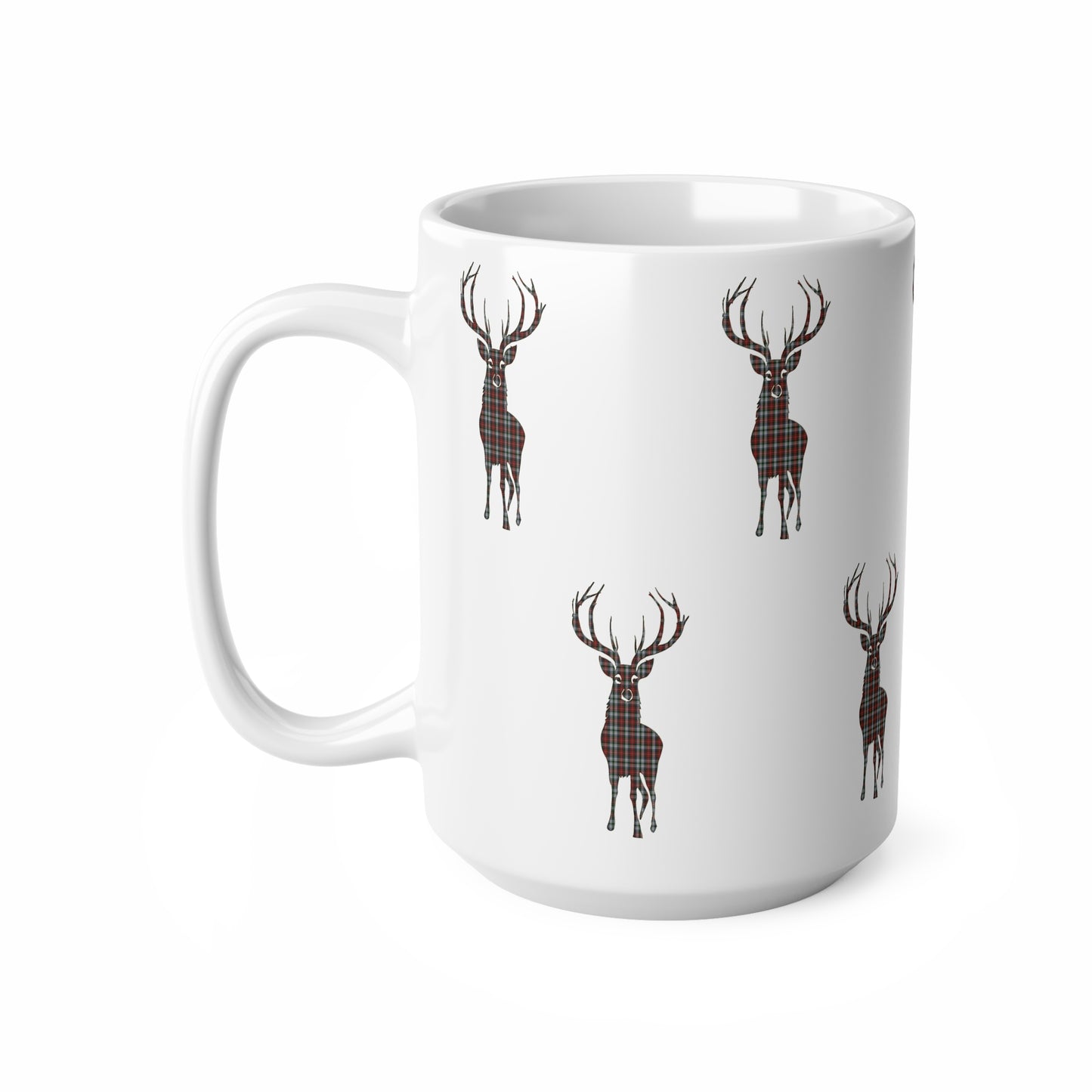 Tartan Stag Mug - Stewart Tartan, Coffee Cup, Tea Cup, Scotland, White