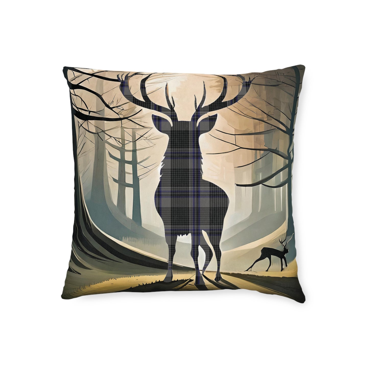 Reversible Square Cushion : Stag / Scotland Map - Hood Tartan, Various Sizes