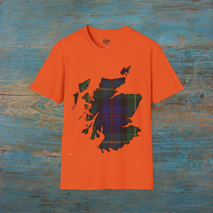 Scotland Tartan Map Softstyle Unisex T-Shirt, Farquharson Tartan, Various Colours