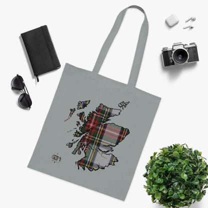 Reversible Scotland Tartan Map Cotton Tote Bag - Stewart Dress Tartan