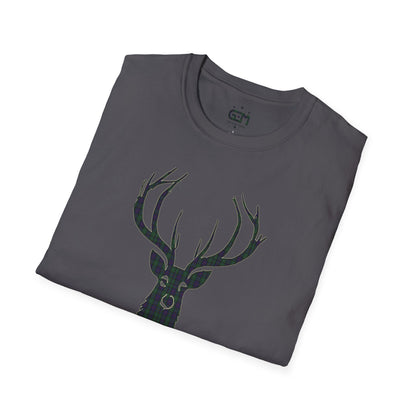 Tartan Stag Softstyle T-Shirt - Argyle Tartan, Unisex Tee, Scottish Scenery, Various Colours