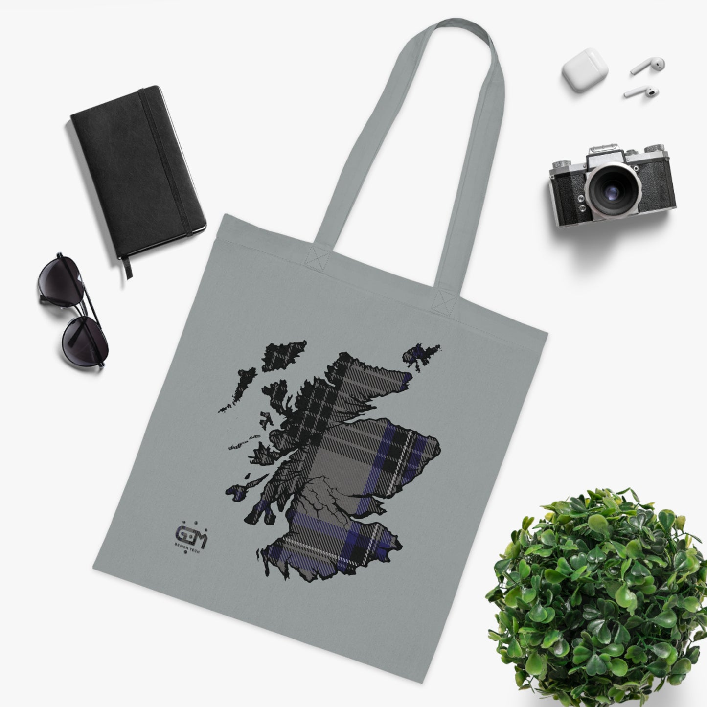 Reversible Scotland Tartan Map Cotton Tote Bag - Hood Tartan