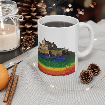 Pride Rain Rock Edinburgh Castle Photo Mug, White