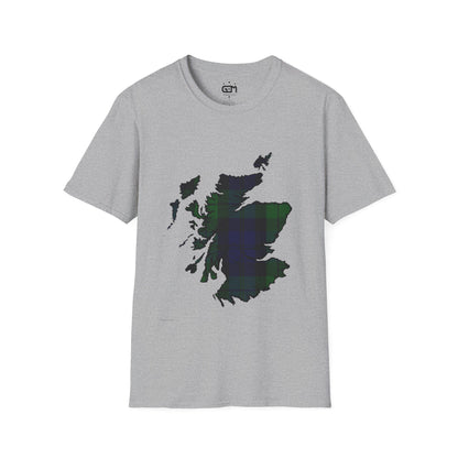 Scotland Tartan Map Softstyle Unisex T-Shirt - Black Watch Tartan Tee