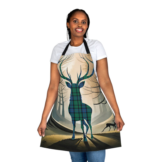 Tartan Stag Woodland Scene Apron - Flower of Scotland Tartan, Scottish Cooking Apparel, Chef Accessory