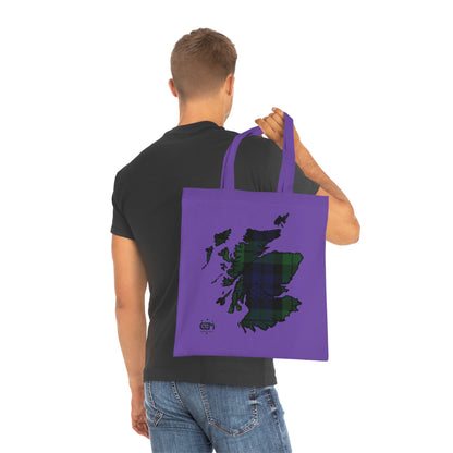 Reversible Scotland Tartan Map Cotton Tote Bag - Black Watch Tartan