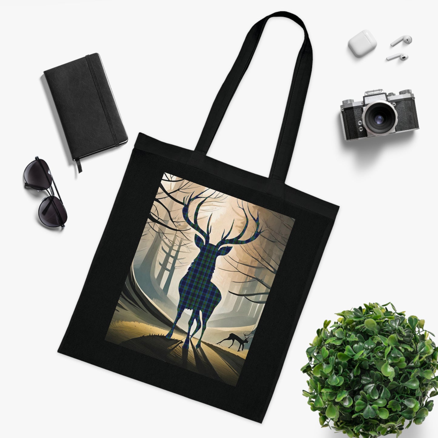 Reversible Scotland Tartan Stag Cotton Tote Bag - Miller Tartan