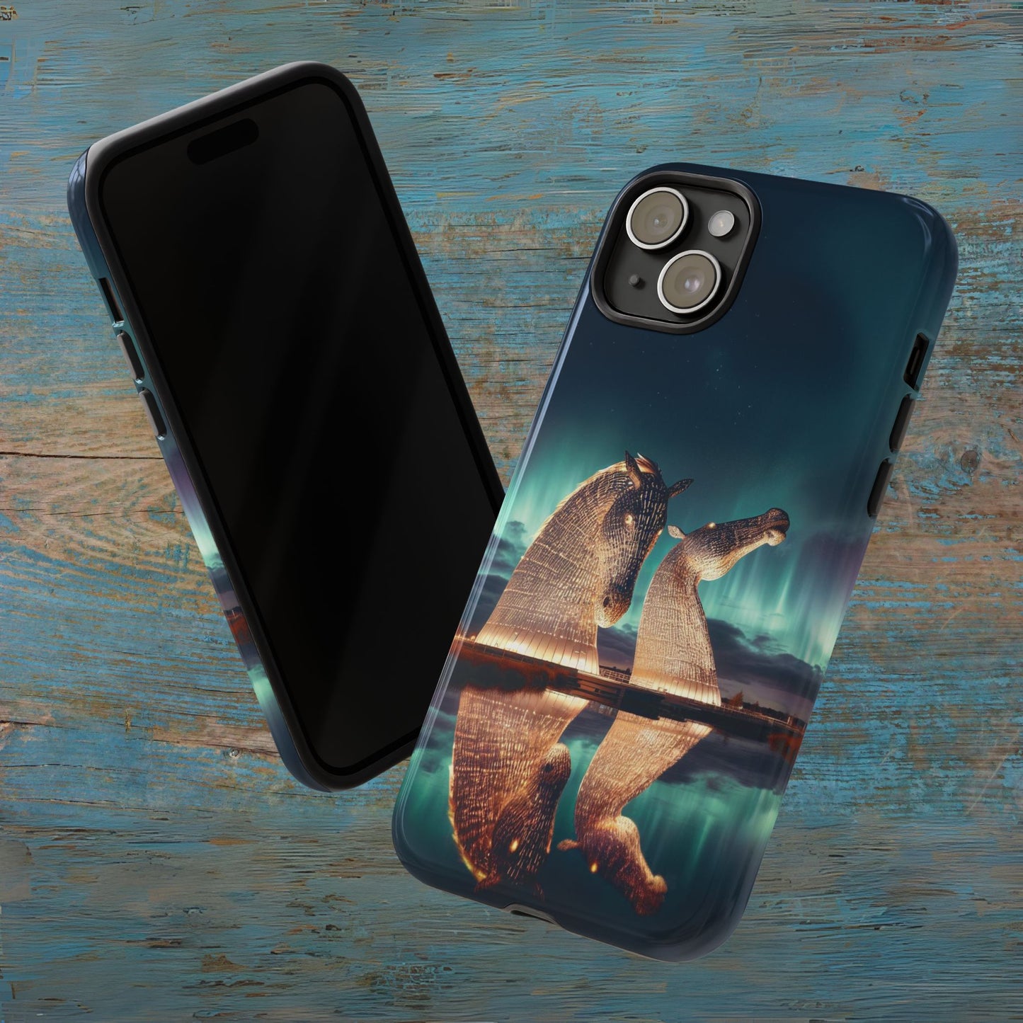 Kelpies Northern Lights Art Variant Phone Case, Scotland, Apple