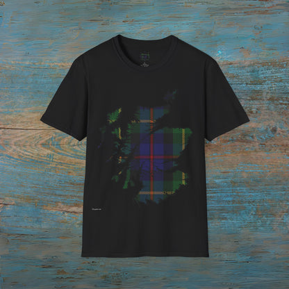 Scotland Tartan Map Softstyle Unisex T-Shirt, Farquharson Tartan, Various Colours