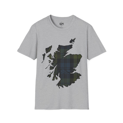 Scotland Tartan Map Softstyle Unisex T-Shirt, Campbell Tartan, Various Colours