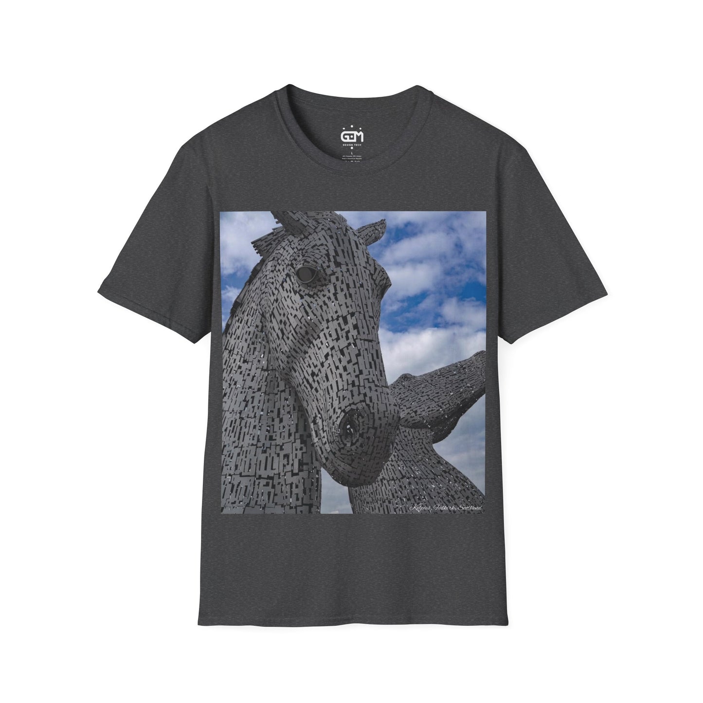 Kelpies Photo Softstyle T-Shirt, Unisex Tee, Scotland Shirt, Scottish Landmark, Nature, Scenery, Various Colours