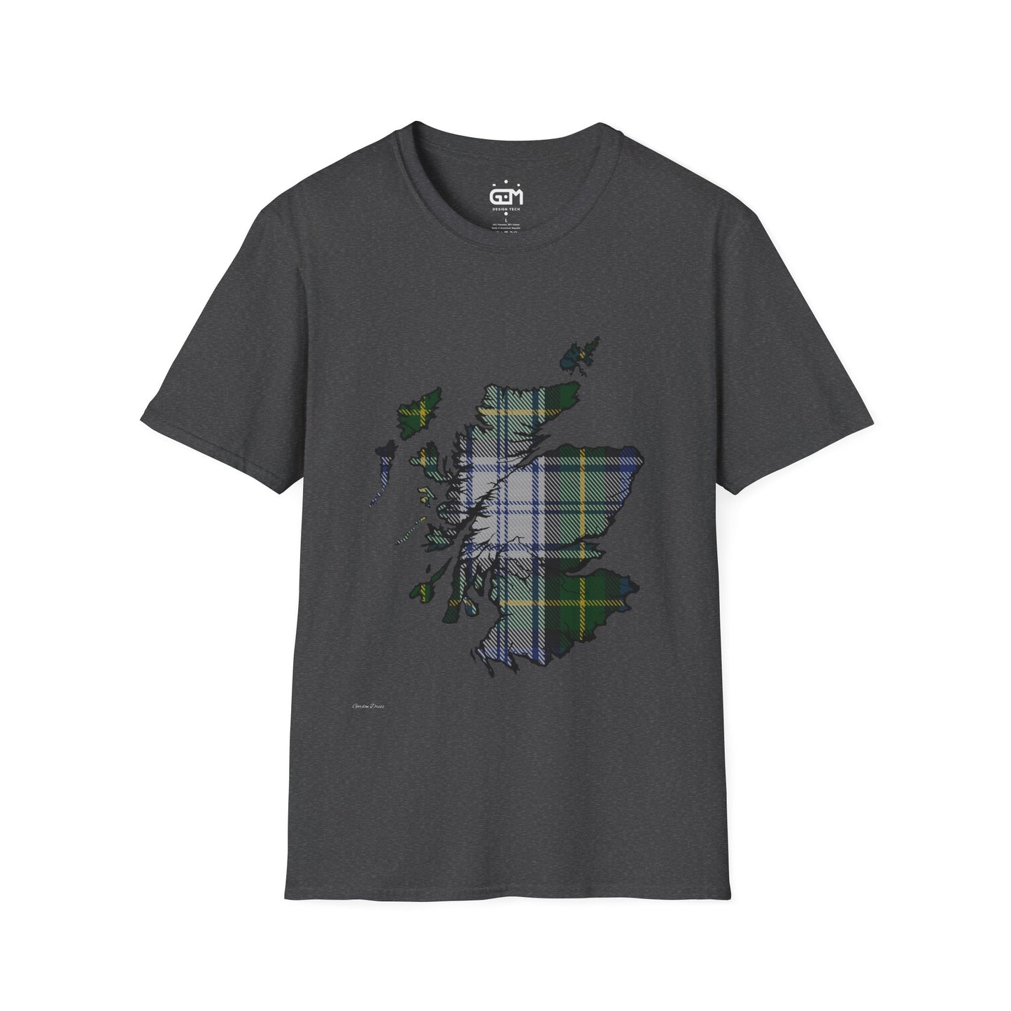 Scotland Tartan Map Softstyle Unisex T-Shirt - Gordon Dress Tartan Tee