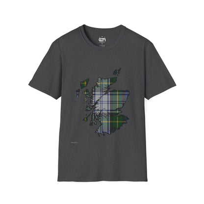 Scotland Tartan Map Softstyle Unisex T-Shirt - Gordon Dress Tartan Tee