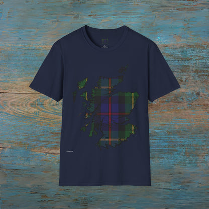 Scotland Tartan Map Softstyle Unisex T-Shirt, Farquharson Tartan, Various Colours