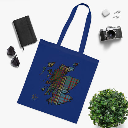 Reversible Scotland Tartan Map Cotton Tote Bag - Anderson Tartan