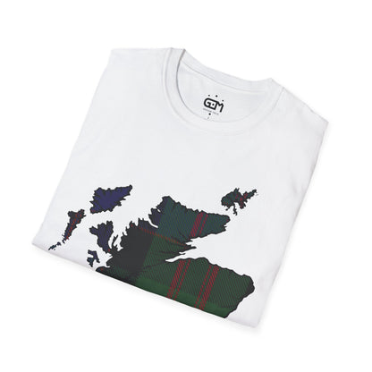 Scotland Tartan Map Softstyle Unisex T-Shirt, MacDonald Tartan, Various Colours