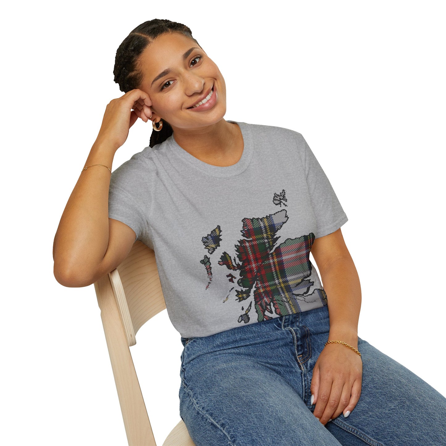 Scotland Tartan Map Softstyle Unisex T-Shirt, Stewart Dress Tartan, Various Colours