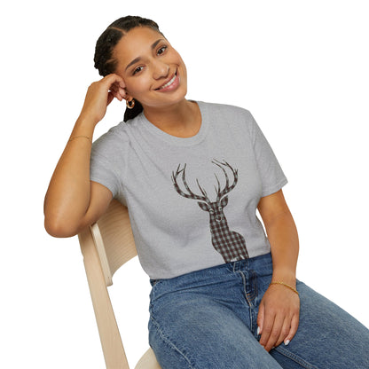 Tartan Stag Softstyle T-Shirt - Fraser Tartan, Unisex Tee, Scottish Scenery, Various Colours