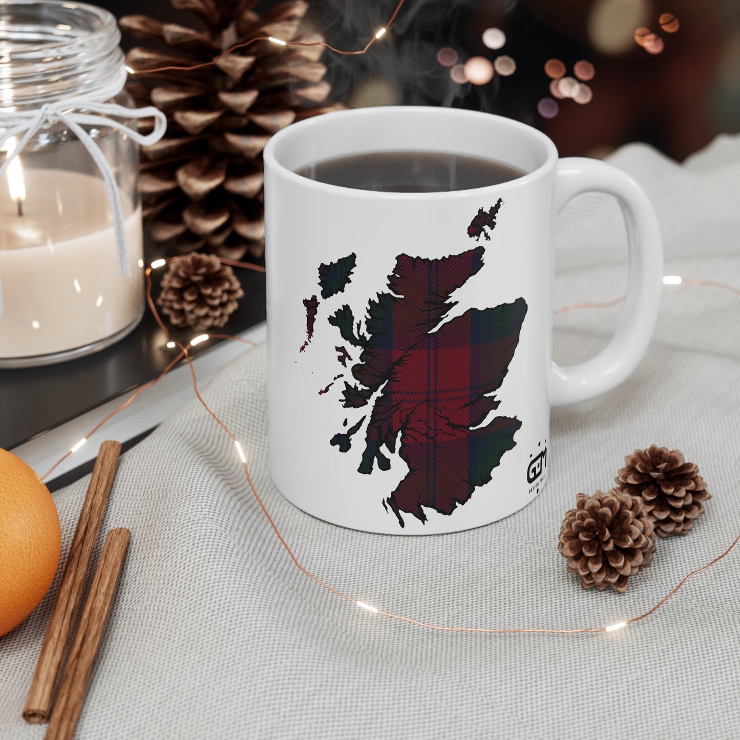 Scotland Map Mug 11oz, Lindsay Tartan