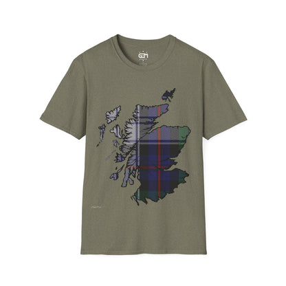 Scotland Tartan Map Softstyle Unisex T-Shirt, Argyle Dress Tartan, Various Colours